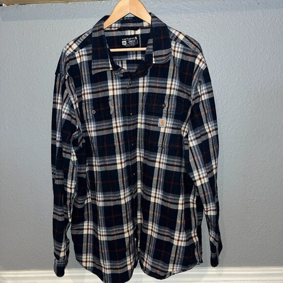 CARHARTT LOOSE FIT Heavyweight Flannel Chore Shirt Shacket Jacket EUC Men's 2XL - Picture 1 of 11